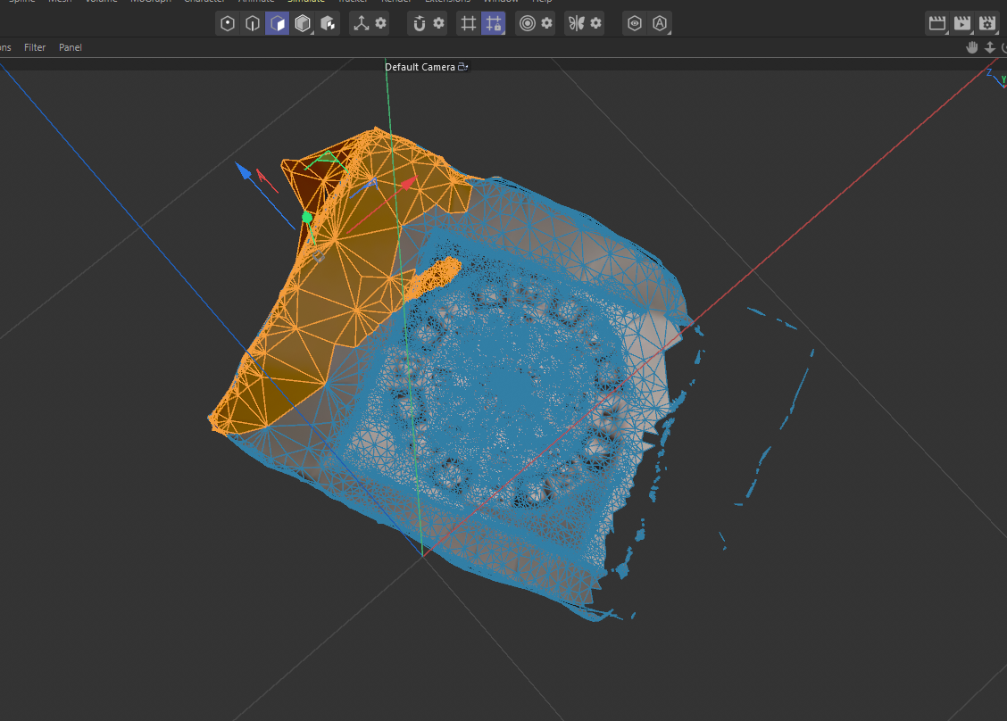 My elephant object imported into C4D. I needed to crop and edit it as the scanning paper was still included.